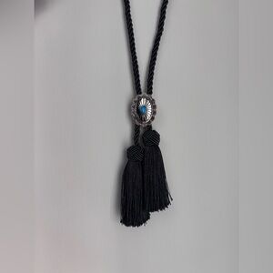 Black and Silver statement tasseled cord necklace